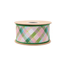2 1/2" Wired Dupioni Ribbon | Pink and Green BIas Plaid w/ Green Backing | 10 Yard Roll