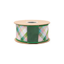 2 1/2" Wired Dupioni Ribbon | Pink and Green BIas Plaid w/ Green Backing | 10 Yard Roll