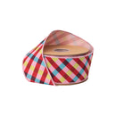 2 1/2" Wired Dupioni Ribbon | Pink/Red/Blue Bias Plaid w/ Pink Backing | 10 Yard Roll