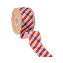 2 1/2" Wired Dupioni Ribbon | Pink/Red/Blue Bias Plaid w/ Pink Backing | 10 Yard Roll
