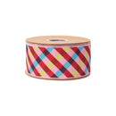 2 1/2" Wired Dupioni Ribbon | Pink/Red/Blue Bias Plaid w/ Pink Backing | 10 Yard Roll