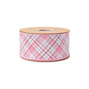 2 1/2" Wired Dupioni Ribbon | Pink/Red/White Bias Plaid w/ Pink Backing | 10 Yard Roll