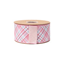 2 1/2" Wired Dupioni Ribbon | Pink/Red/White Bias Plaid w/ Pink Backing | 10 Yard Roll