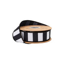 1 1/2" Wired Dupioni Ribbon | Black and White Wide Horizontal Stripe w/ Black Backing | 10 Yard Roll