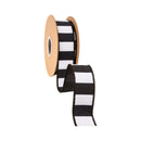 1 1/2" Wired Dupioni Ribbon | Black and White Wide Horizontal Stripe w/ Black Backing | 10 Yard Roll