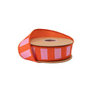 1 1/2" Wired Dupioni Ribbon | Pink and Orange Wide Horizontal Stripe w/ Orange Backing | 10 Yard Roll