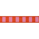1 1/2" Wired Dupioni Ribbon | Pink and Orange Wide Horizontal Stripe w/ Orange Backing | 10 Yard Roll