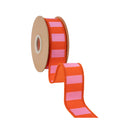 1 1/2" Wired Dupioni Ribbon | Pink and Orange Wide Horizontal Stripe w/ Orange Backing | 10 Yard Roll