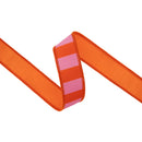 1 1/2" Wired Dupioni Ribbon | Pink and Orange Wide Horizontal Stripe w/ Orange Backing | 10 Yard Roll