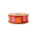 1 1/2" Wired Dupioni Ribbon | Pink and Orange Wide Horizontal Stripe w/ Orange Backing | 10 Yard Roll