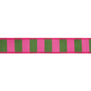 1 1/2" Wired Dupioni Ribbon | Pink and Green Wide Horizontal Stripe w/ Hot Pink Backing | 10 Yard Roll