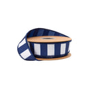 1 1/2" Wired Dupioni Ribbon | Navy Blue and White Wide Horizontal Stripe w/ Navy Blue Backing | 10 Yard Roll
