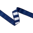 1 1/2" Wired Dupioni Ribbon | Navy Blue and White Wide Horizontal Stripe w/ Navy Blue Backing | 10 Yard Roll