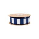 1 1/2" Wired Dupioni Ribbon | Navy Blue and White Wide Horizontal Stripe w/ Navy Blue Backing | 10 Yard Roll