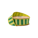 1 1/2" Wired Dupioni Ribbon | Green/Lime Horizontal Stripe w/ Green Backing | 10 Yard Roll