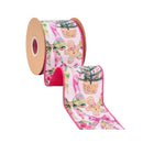 4" Wired Dupioni Ribbon | Pink Baubles and Bows w/ Pink Backing | 10 Yard Roll