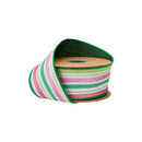 2 1/2" Wired Dupioni Ribbon | Pastel Stripes w/ Green Backing | 10 Yard Roll