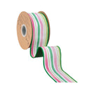 2 1/2" Wired Dupioni Ribbon | Pastel Stripes w/ Green Backing | 10 Yard Roll