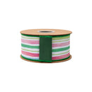 2 1/2" Wired Dupioni Ribbon | Pastel Stripes w/ Green Backing | 10 Yard Roll