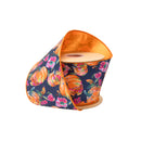 4" Wired Dupioni Ribbon | Pumpkins and Flowers on Blue w/ Satin Orange Backing | 10 Yard Roll