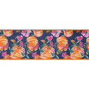 4" Wired Dupioni Ribbon | Pumpkins and Flowers on Blue w/ Satin Orange Backing | 10 Yard Roll