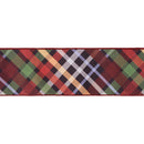 4" Wired Dupioni Ribbon | Jewel Tone Bias Plaid w/ Red Backing | 10 Yard Roll