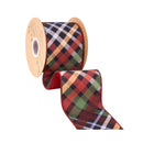 4" Wired Dupioni Ribbon | Jewel Tone Bias Plaid w/ Red Backing | 10 Yard Roll