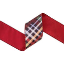 4" Wired Dupioni Ribbon | Jewel Tone Bias Plaid w/ Red Backing | 10 Yard Roll