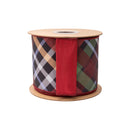 4" Wired Dupioni Ribbon | Jewel Tone Bias Plaid w/ Red Backing | 10 Yard Roll