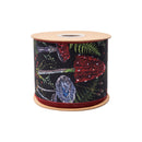 4" Wired Dupioni Ribbon | Jewel Tone Mushrooms on Black w/ Red Backing | 10 Yard Roll