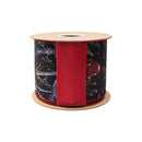 4" Wired Dupioni Ribbon | Jewel Tone Mushrooms on Black w/ Red Backing | 10 Yard Roll