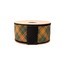 2 1/2" Wired Dupioni Ribbon | Fall Colored Bias Plaid w/ Black Backing | 10 Yard Roll