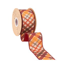 2 1/2" Wired Dupioni Ribbon | Red/Orange Bias Plaid w/ Red Backing | 10 Yard Roll