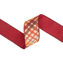2 1/2" Wired Dupioni Ribbon | Red/Orange Bias Plaid w/ Red Backing | 10 Yard Roll