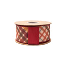 2 1/2" Wired Dupioni Ribbon | Red/Orange Bias Plaid w/ Red Backing | 10 Yard Roll