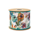 4" Wired Dupioni Ribbon | Aqua and Orange Floral w/ Satin Orange Backing | 10 Yard Roll