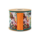 4" Wired Dupioni Ribbon | Aqua and Orange Floral w/ Satin Orange Backing | 10 Yard Roll