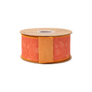 2 1/2" Wired Dupioni Ribbon | Orange on Gourd Linework w/ Orange Backing | 10 Yard Roll