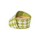 2 1/2" Wired Dupioni Ribbon | Green Diamonds on Cream w/ Green Backing | 10 Yard Roll