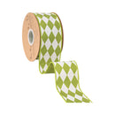 2 1/2" Wired Dupioni Ribbon | Green Diamonds on Cream w/ Green Backing | 10 Yard Roll