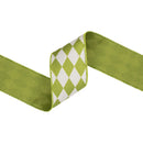 2 1/2" Wired Dupioni Ribbon | Green Diamonds on Cream w/ Green Backing | 10 Yard Roll
