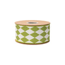 2 1/2" Wired Dupioni Ribbon | Green Diamonds on Cream w/ Green Backing | 10 Yard Roll