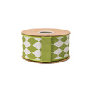 2 1/2" Wired Dupioni Ribbon | Green Diamonds on Cream w/ Green Backing | 10 Yard Roll