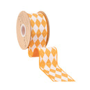 2 1/2" Wired Dupioni Ribbon | Orange Diamonds on Cream w/ Orange Backing | 10 Yard Roll
