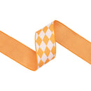2 1/2" Wired Dupioni Ribbon | Orange Diamonds on Cream w/ Orange Backing | 10 Yard Roll