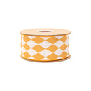 2 1/2" Wired Dupioni Ribbon | Orange Diamonds on Cream w/ Orange Backing | 10 Yard Roll