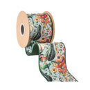 4" Wired Dupioni Ribbon | Gourds on Green w/ Green Backing | 10 Yard Roll