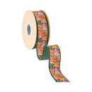 1 1/2" Wired Dupioni Ribbon | Fall Floral on Orange w/ Green Backing | 10 Yard Roll