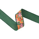 1 1/2" Wired Dupioni Ribbon | Fall Floral on Orange w/ Green Backing | 10 Yard Roll