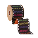 4" Wired Dupioni Ribbon | Bright "Spooky" on Black w/ Satin Orange Backing | 10 Yard Roll